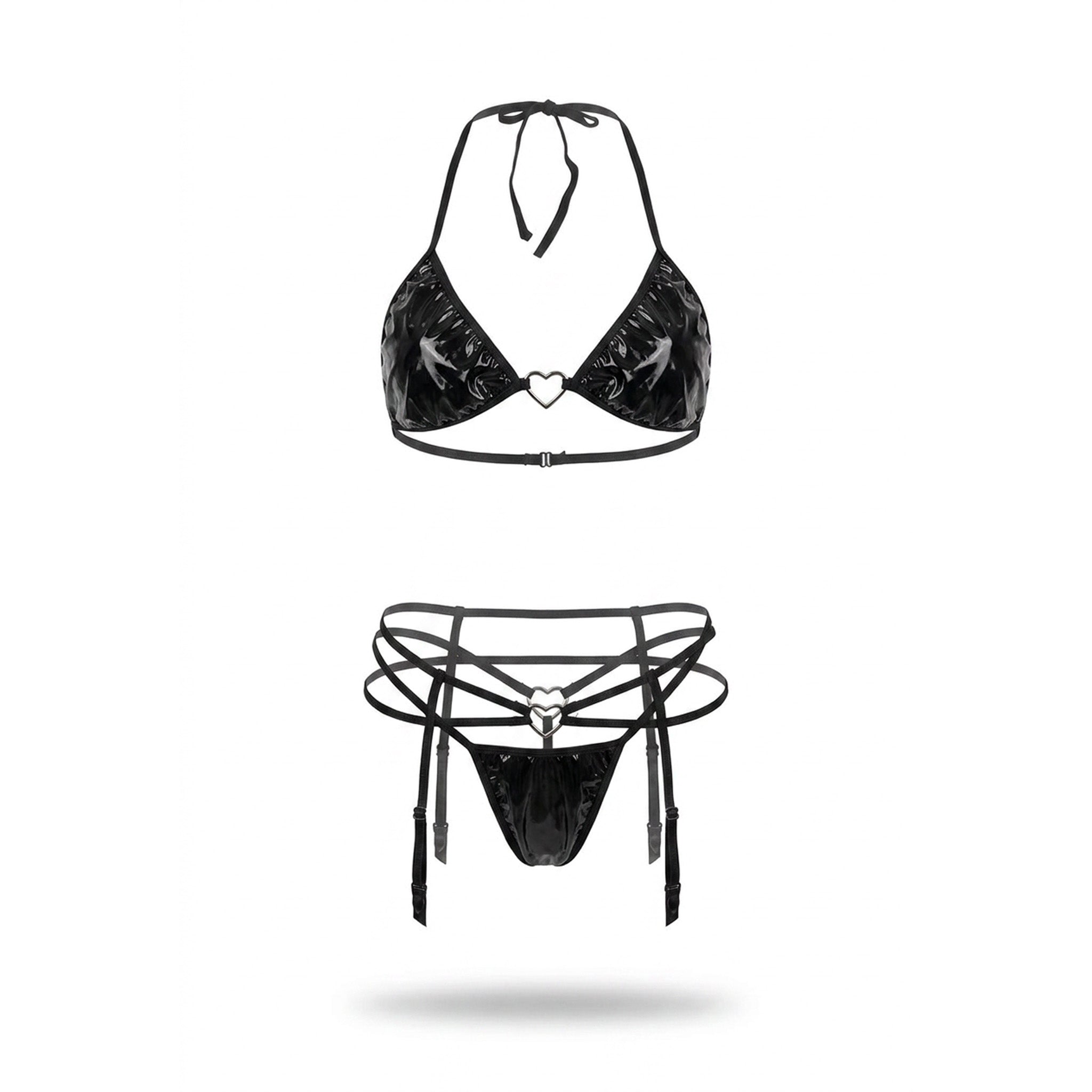 Leg Avenue 3 Pc Set bikini top with heart ring accent, g-str