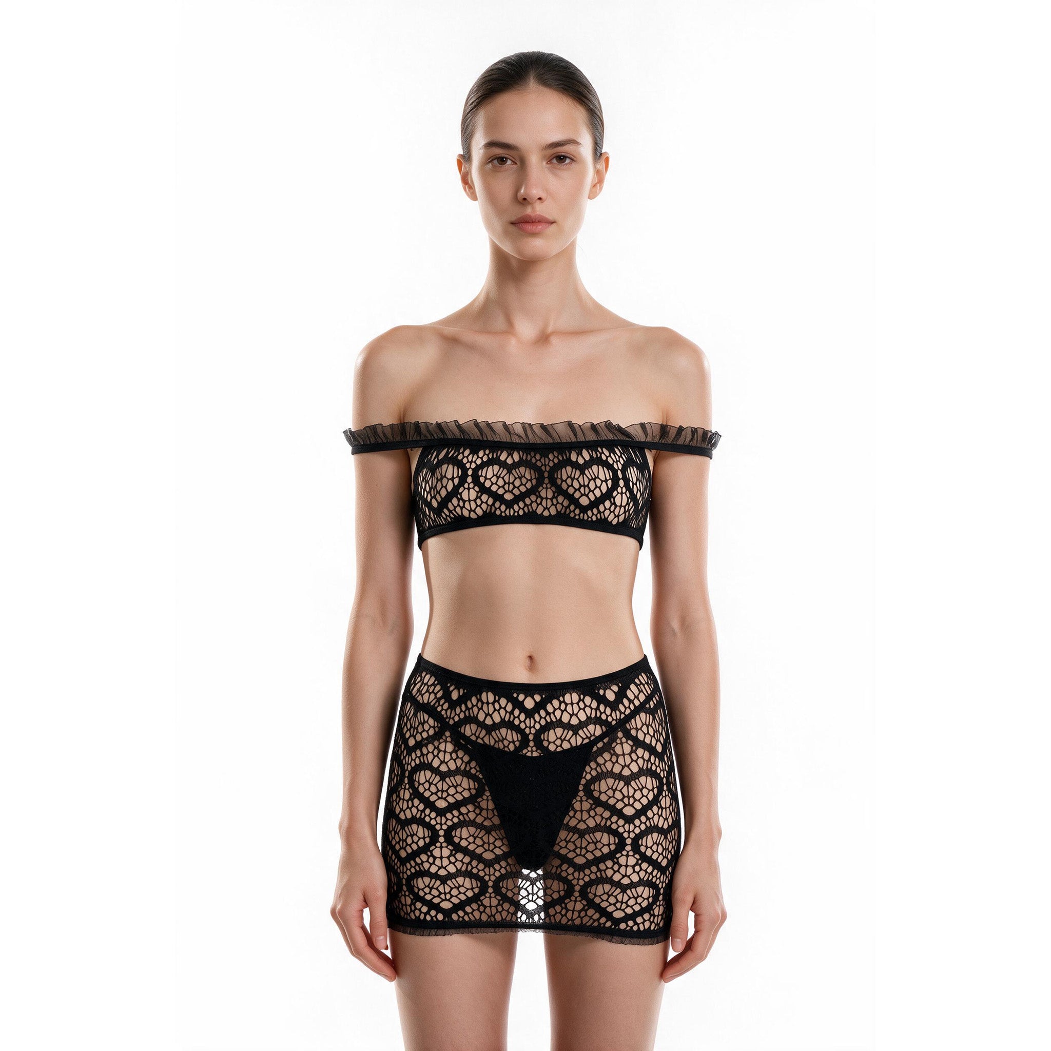 CANADEX INTERNATIONAL TRADING - Leg Avenue 3 Pc Set crop top with chiffon ruffle, mini skirt - Aluna Kuwait