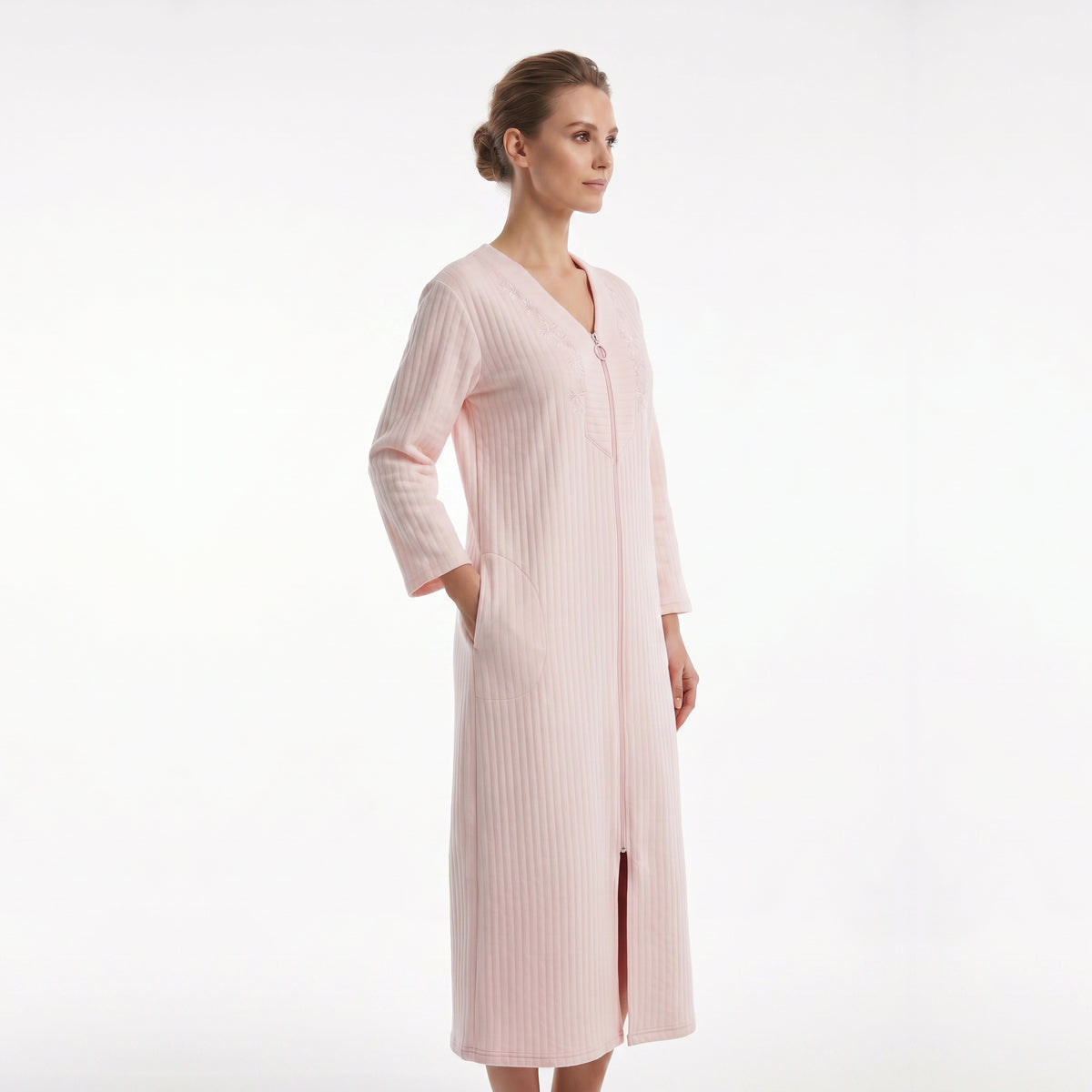 Miss Elaine Long Robes Long Sleeve With Zip-MISE864855UT