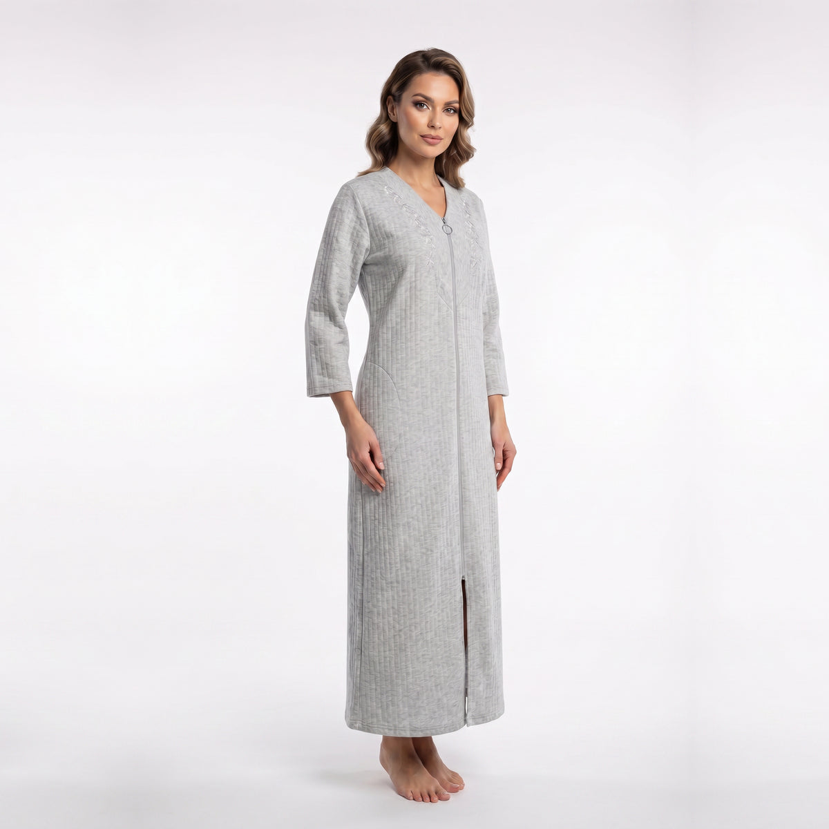 Miss Elaine Long Robes Long Sleeve With Zip-MISE864855UT