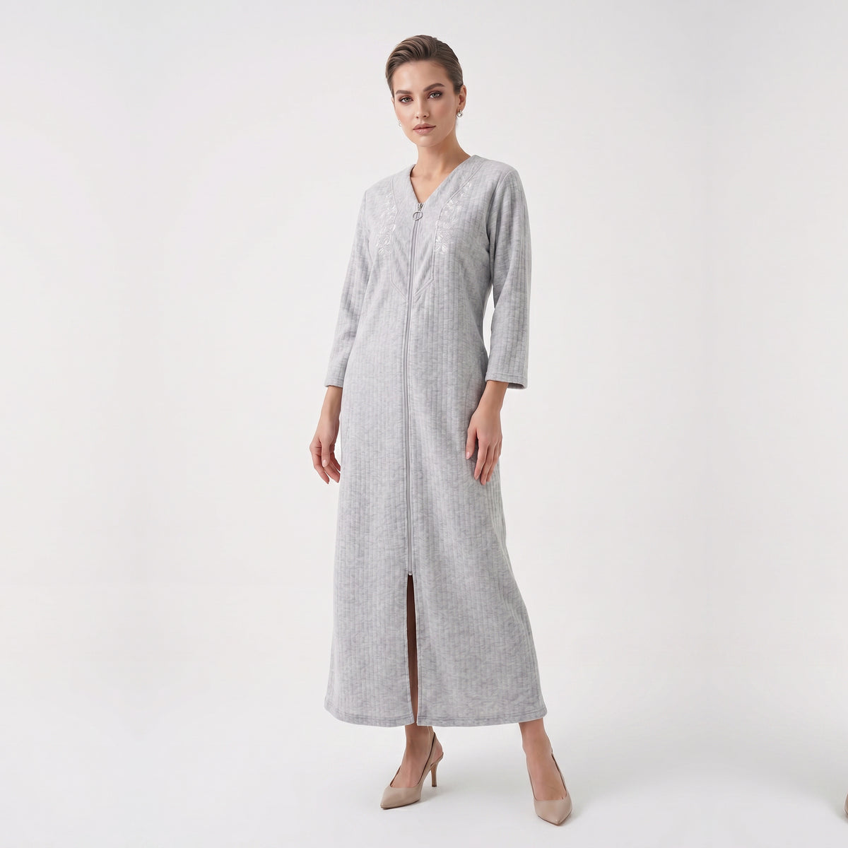 Miss Elaine Long Robes Long Sleeve With Zip-MISE864855UT