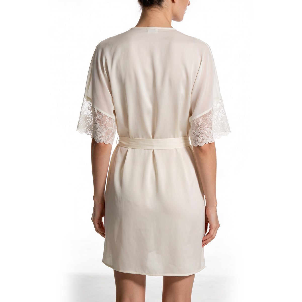Cinema Etoile Chiffon robe with satin belt and lace trimmed sleeves - CA64321
