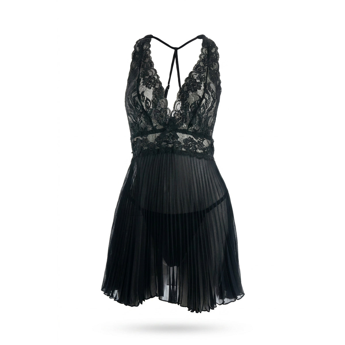 Cinema Etoile Soft lace cup embellished halter babydoll with pleated chiffon skirt - CA614144