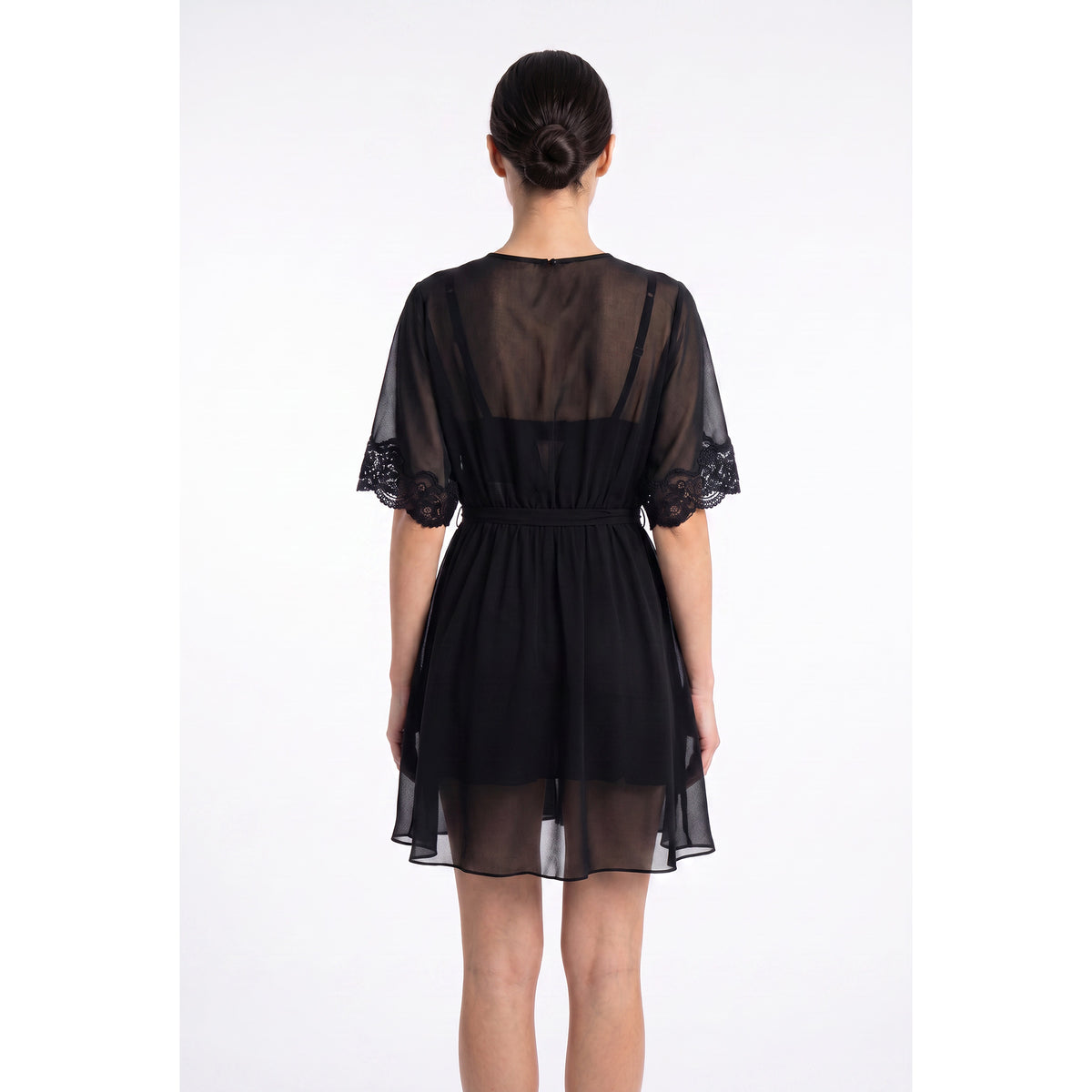Cinema Etoile Molded cup chiffon and lace babydoll and robe set - CA49784