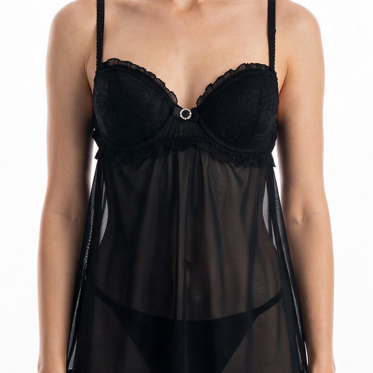 Cinema Etoile Molded cup chiffon and lace babydoll and robe set - CA49784