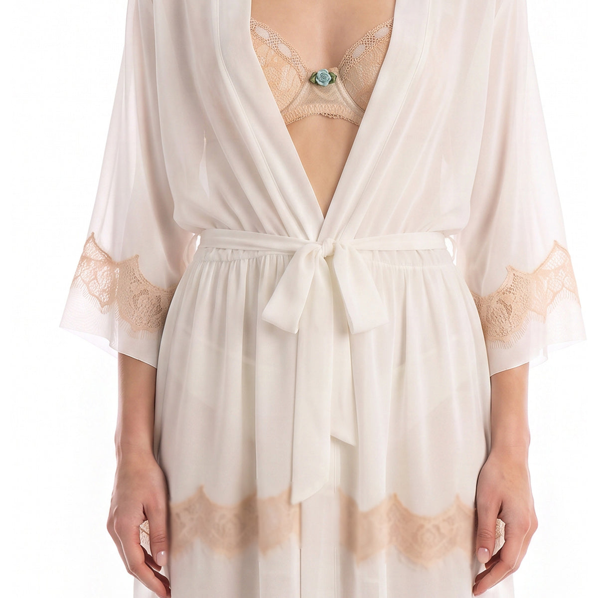 Cinema Etoile Molded cup chiffon and eyelash lace babydoll and robe set - CA49045