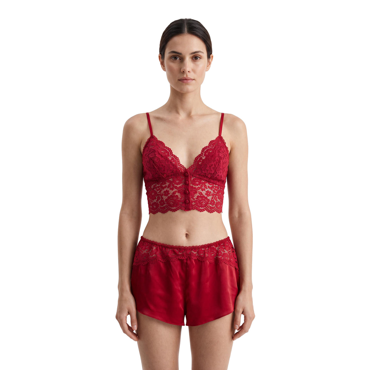Cinema Etoile Soft cup lace bralette with satin and lace tap short - CA082936