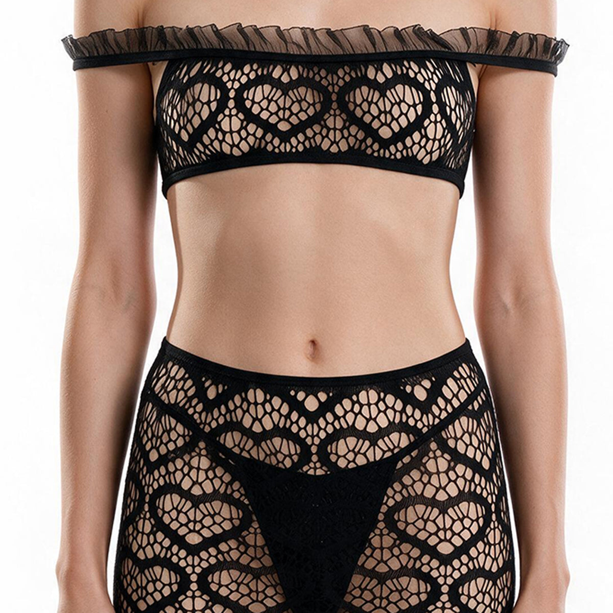 Leg Avenue 3 Pc Set crop top with chiffon ruffle, mini skirt