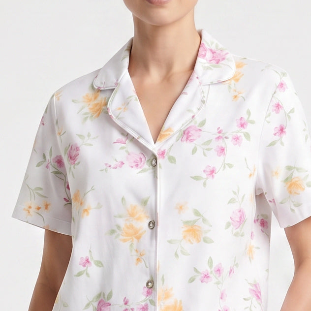 Carole Hochman Pajama Capri Short Sleeve Notch Collar 26" Inseam -CACH72675