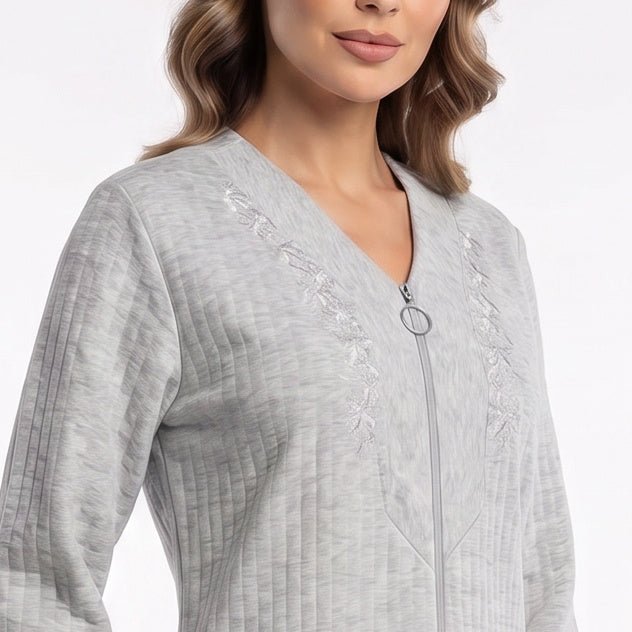 Miss Elaine Long Robes Long Sleeve With Zip-MISE864855UT