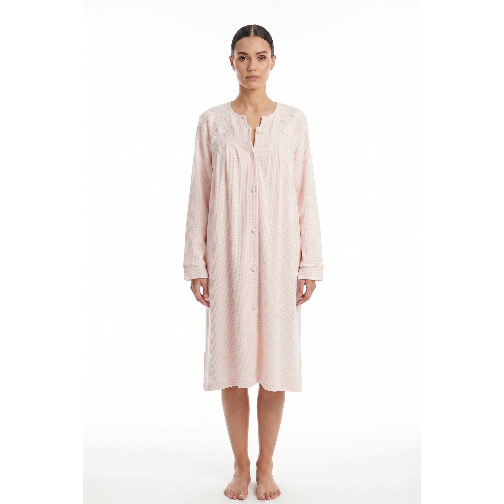 MISS ELAINE CO  - Miss Elaine Short Robe Long Sleeve With Button-MISE346825UT - Aluna Kuwait