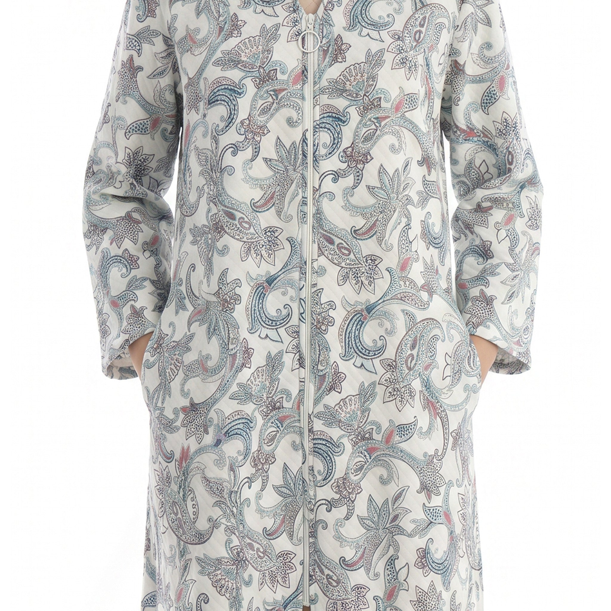 Miss Elaine Short Robe Long Sleeve With Zip-MISE366425UT