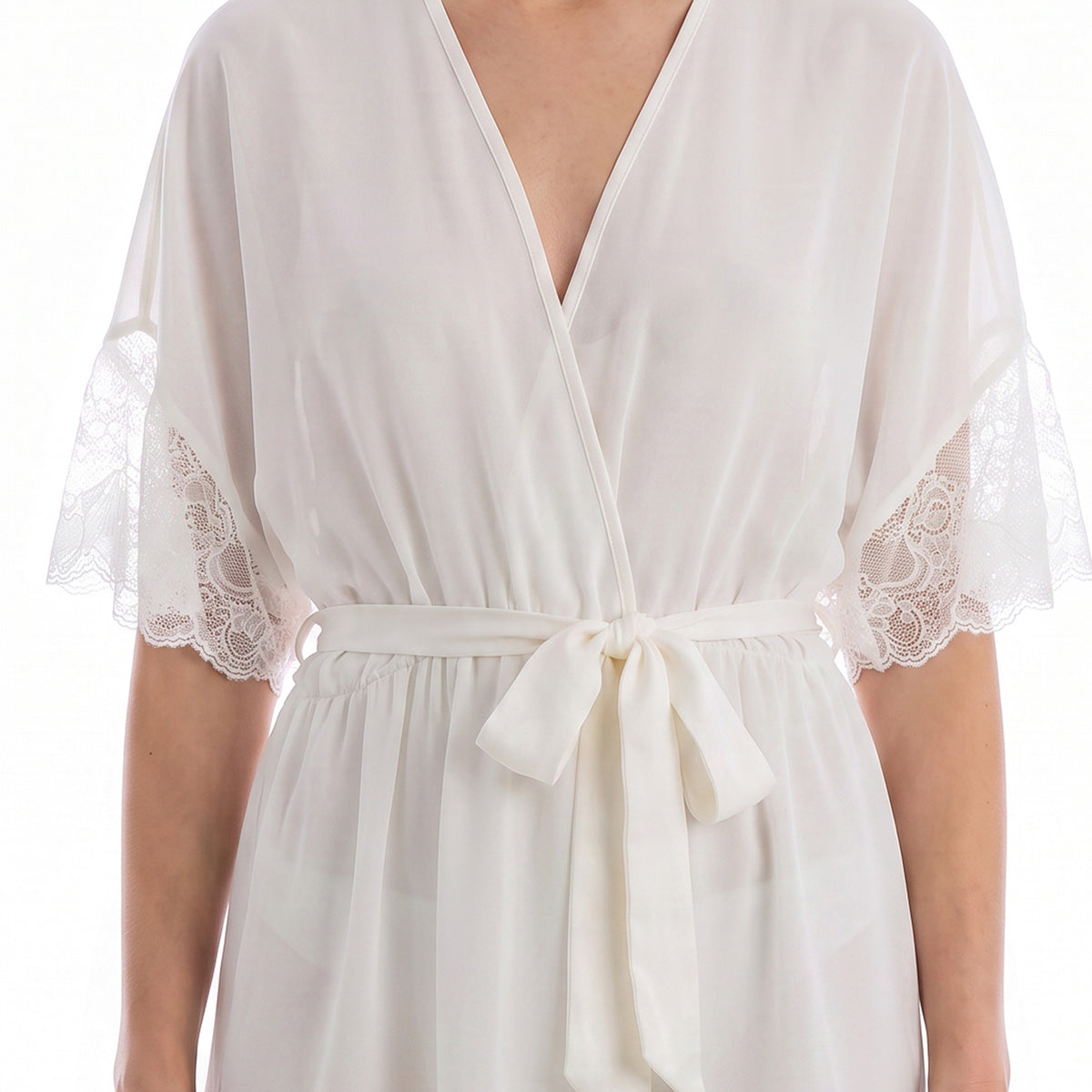 Cinema Etoile Chiffon robe with satin belt and lace trimmed sleeves - CA64321