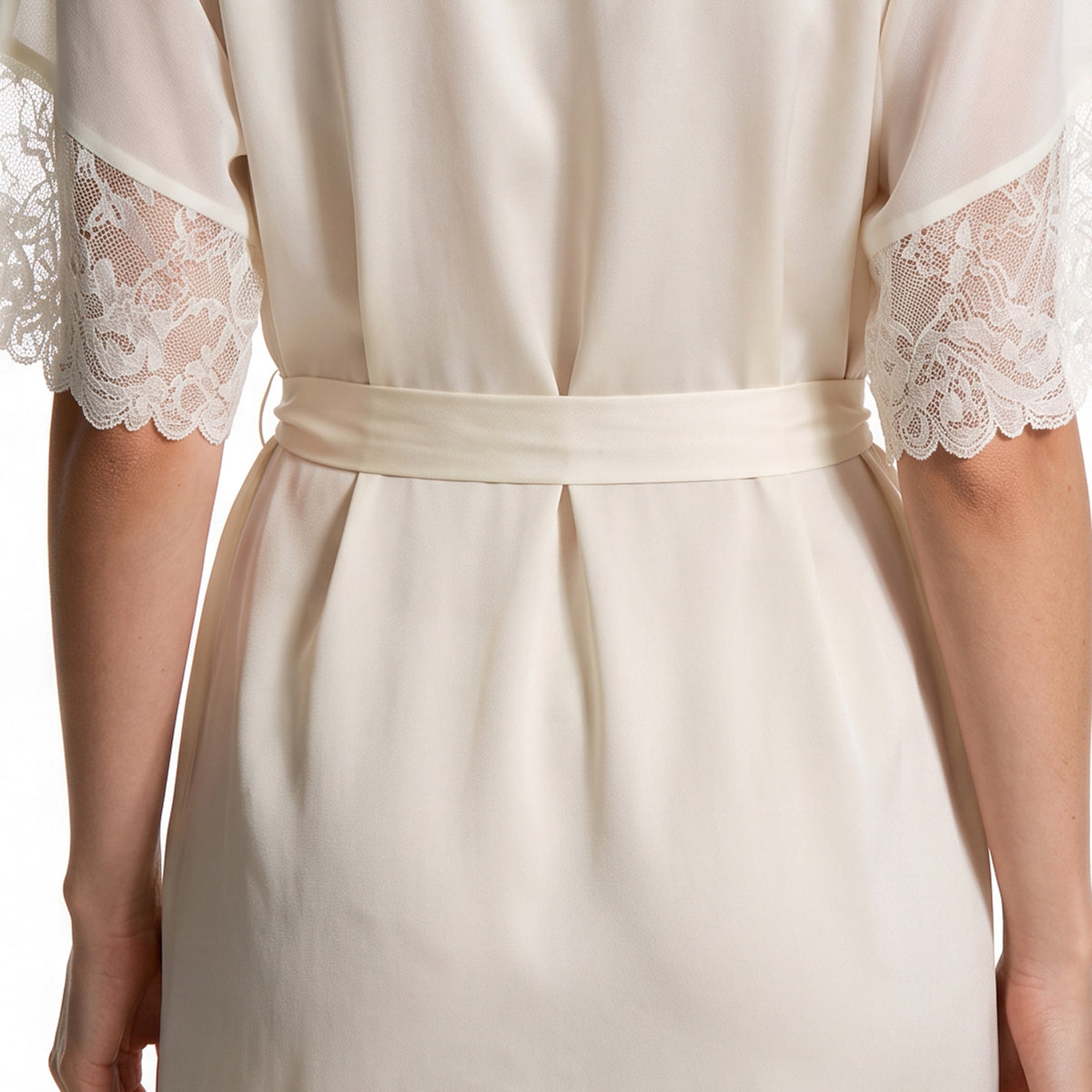 Cinema Etoile Chiffon robe with satin belt and lace trimmed sleeves - CA64321