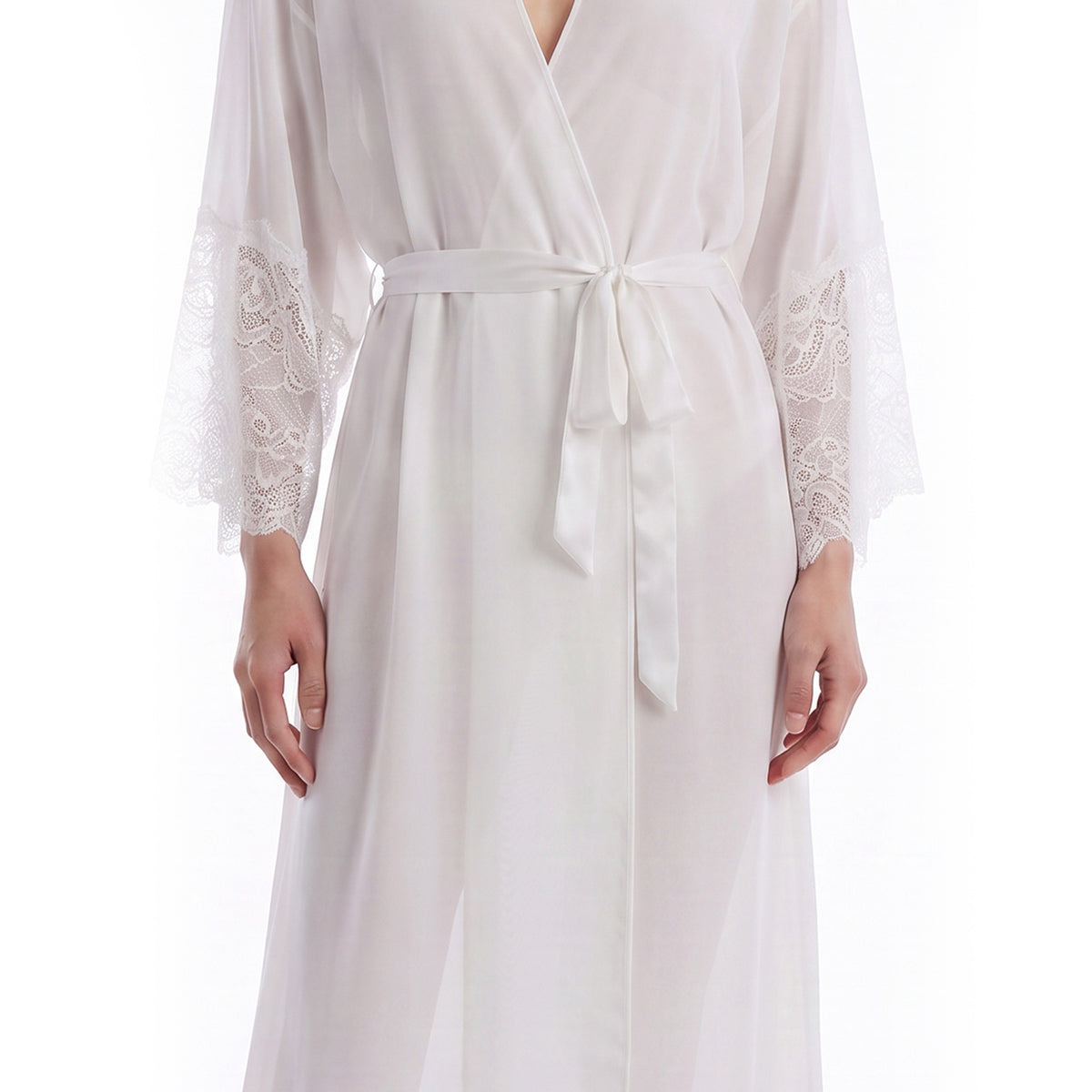 Cinema Etoile Chiffon long robe with lace trimmed sleeves - CA617784