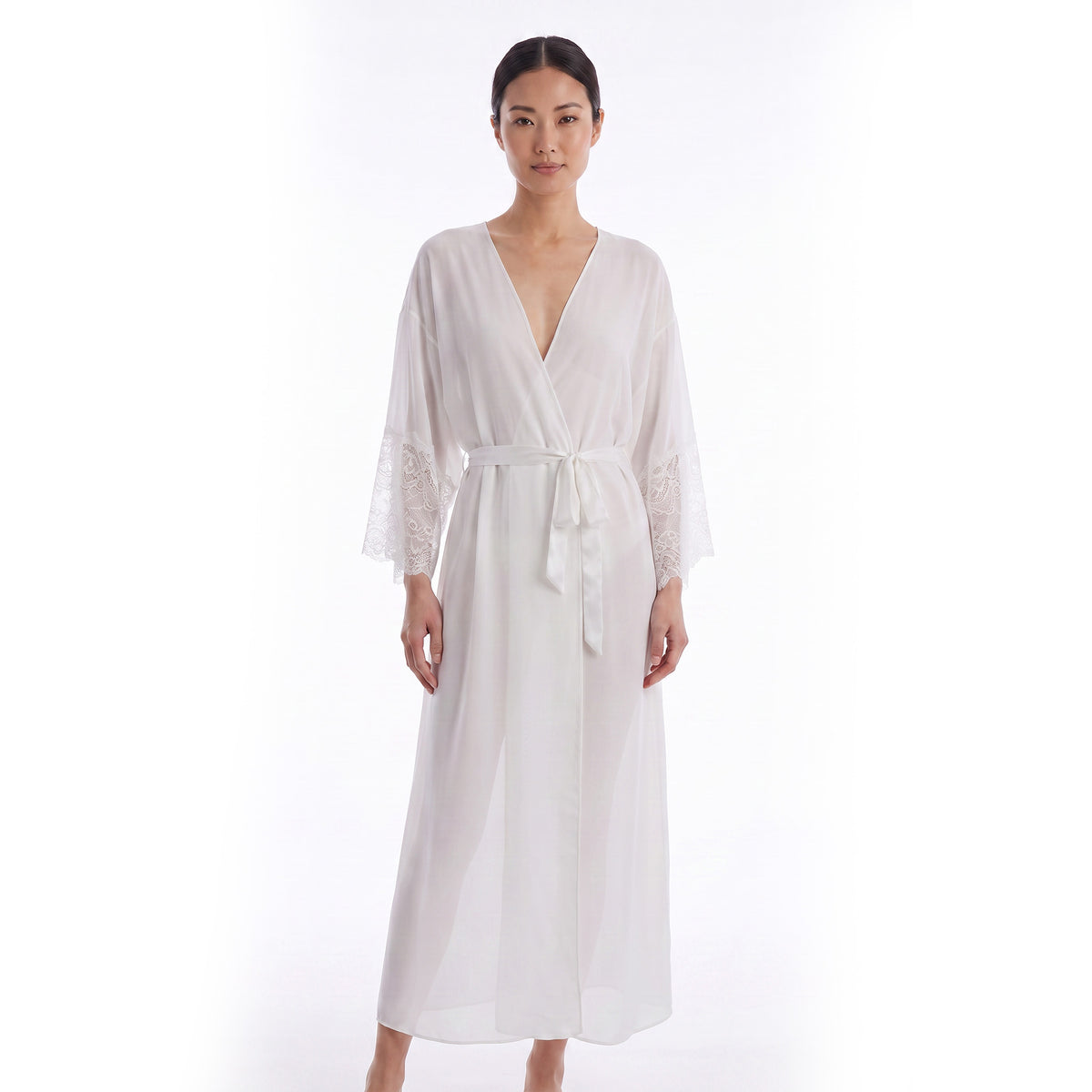 Cinema Etoile Chiffon long robe with lace trimmed sleeves - CA617784