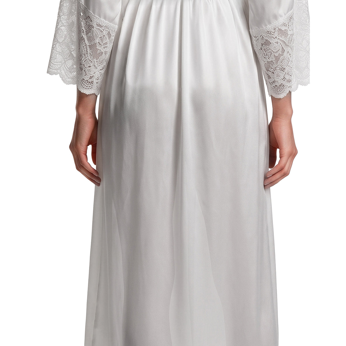 Cinema Etoile Chiffon long robe with lace trimmed sleeves - CA617784