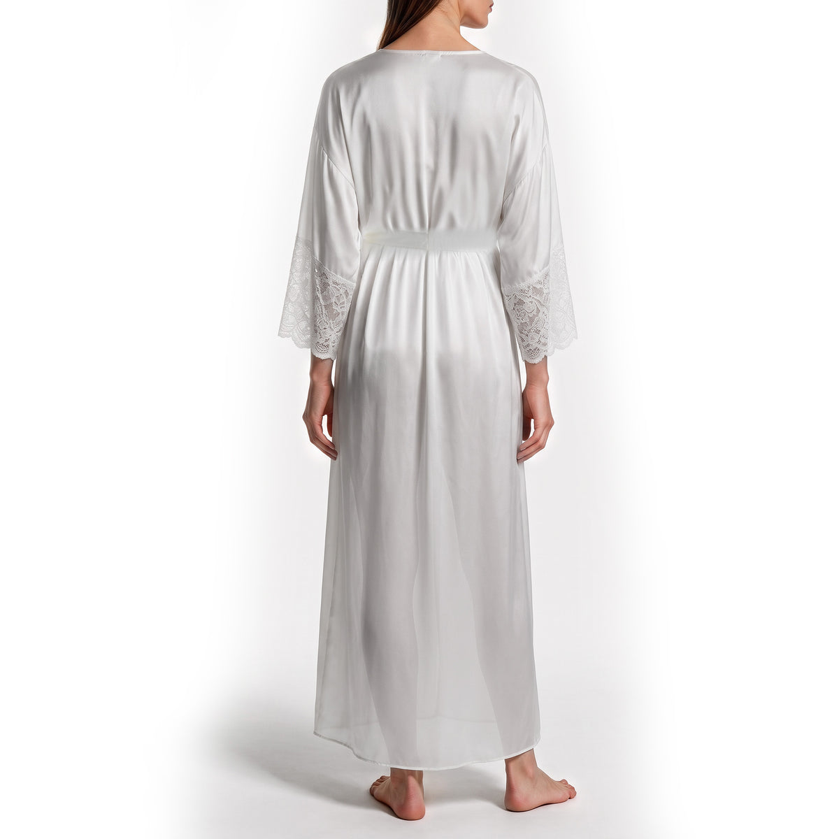 Cinema Etoile Chiffon long robe with lace trimmed sleeves - CA617784