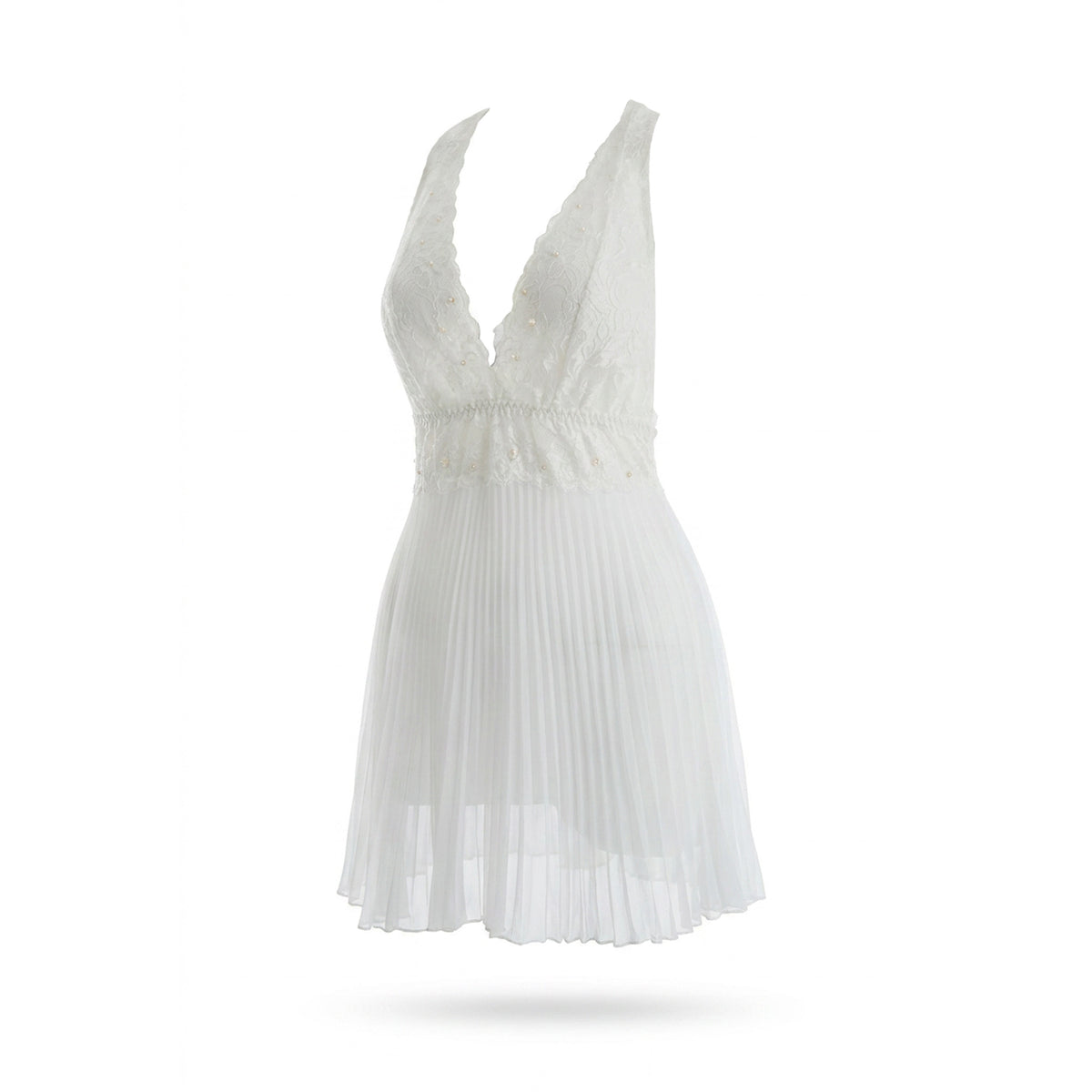 Cinema Etoile Soft lace cup embellished halter babydoll with pleated chiffon skirt - CA614144