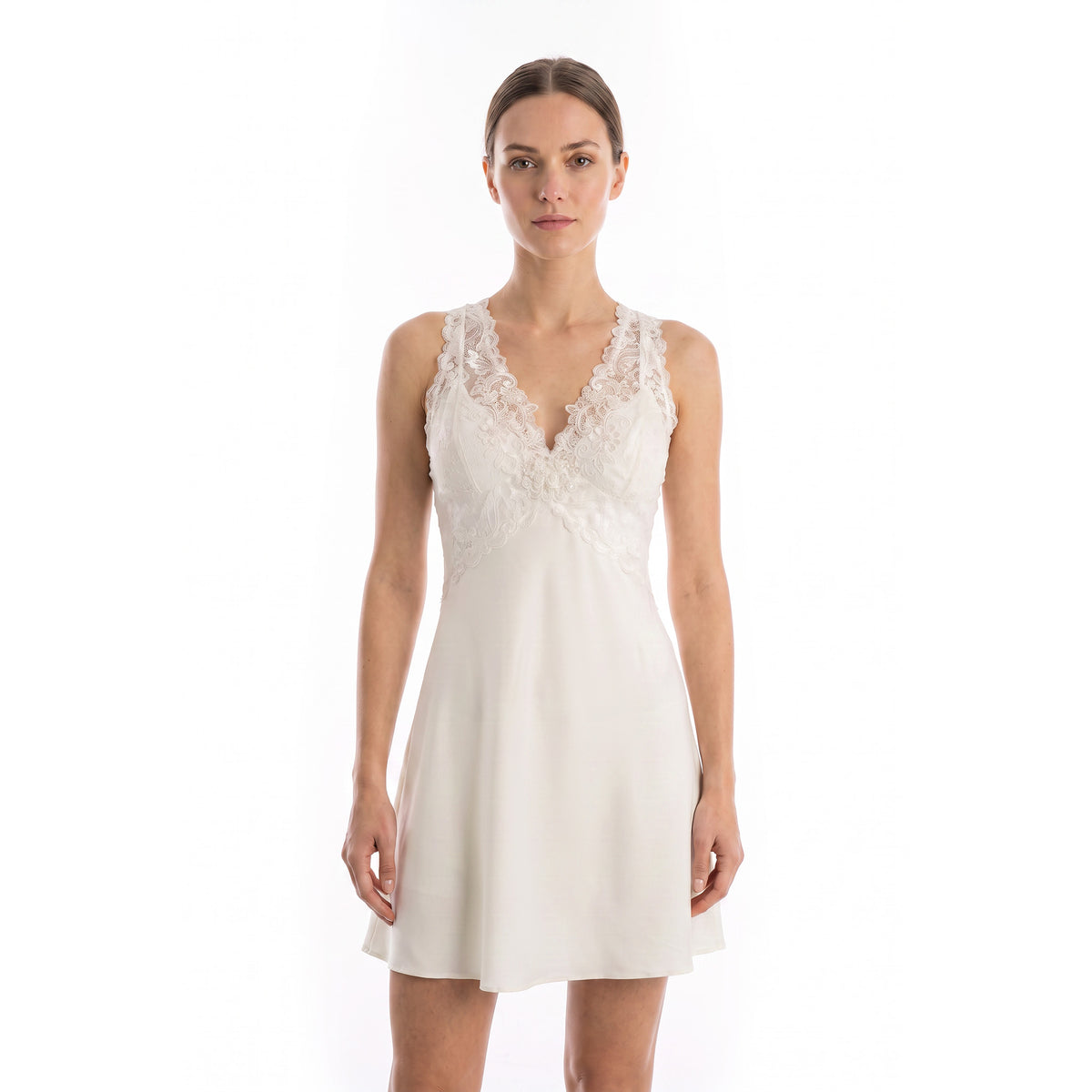 Cinema Etoile Soft cup lace halter chemise with satin skirt - CA61321