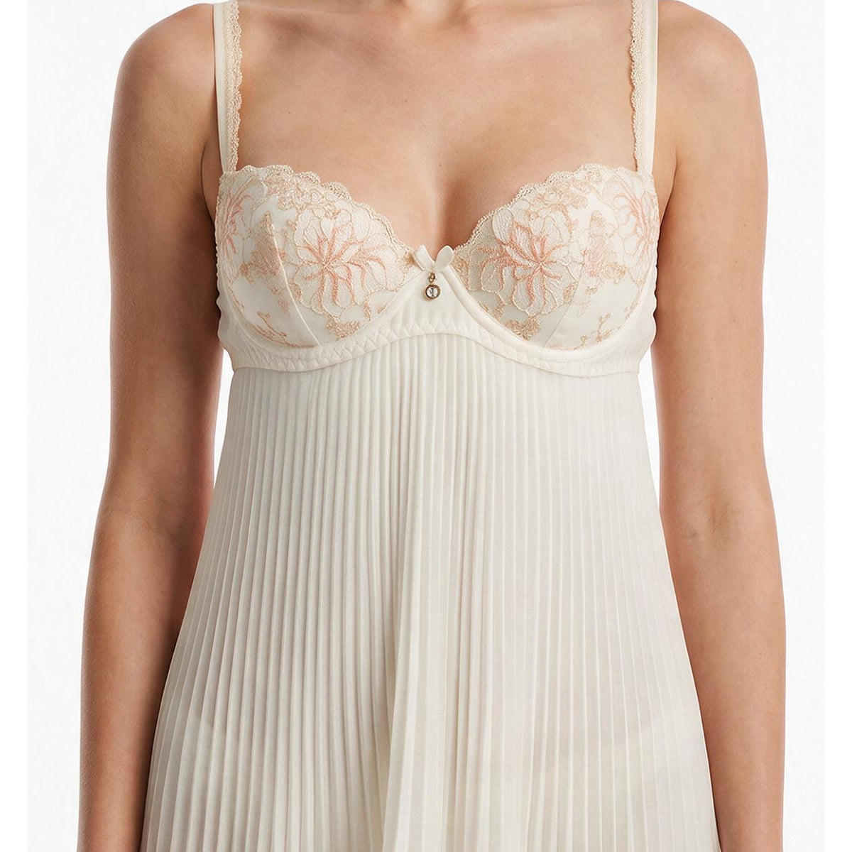 Cinema Etoile Molded, embroidered cup chiffon babydoll with pleated skirt - CA612743