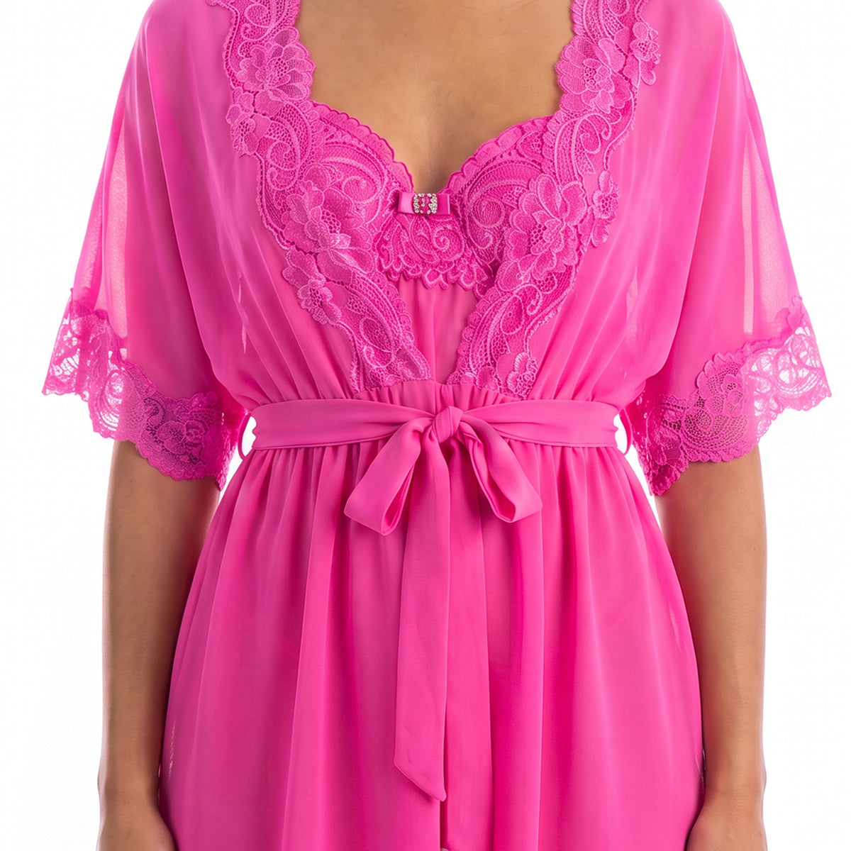 Cinema Etoile Molded cup chiffon and lace babydoll and robe set - CA49784
