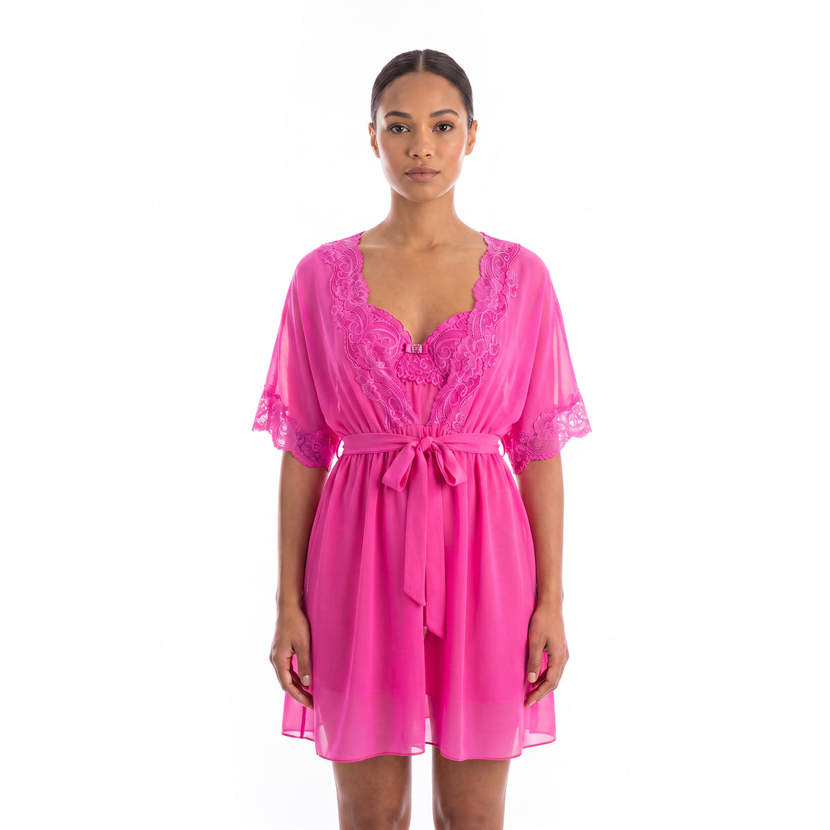 Cinema Etoile Molded cup chiffon and lace babydoll and robe set - CA49784