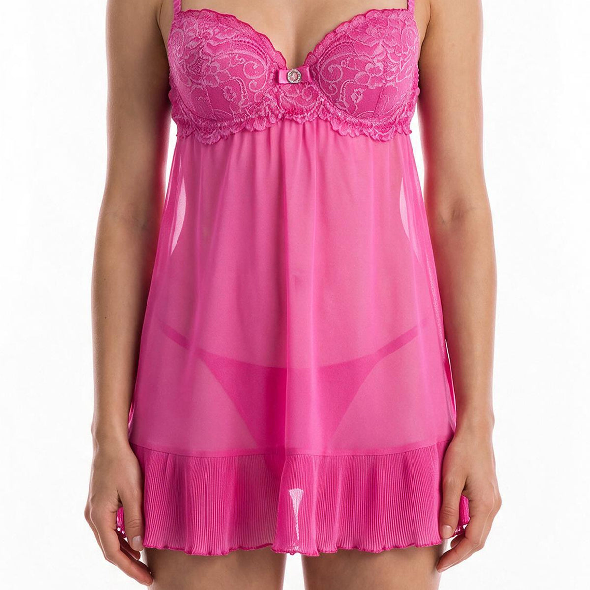Cinema Etoile Molded cup chiffon and lace babydoll and robe set - CA49784