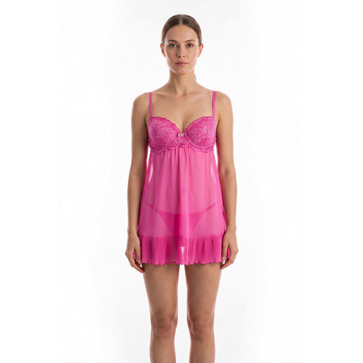 Cinema Etoile Molded cup chiffon and lace babydoll and robe set - CA49784