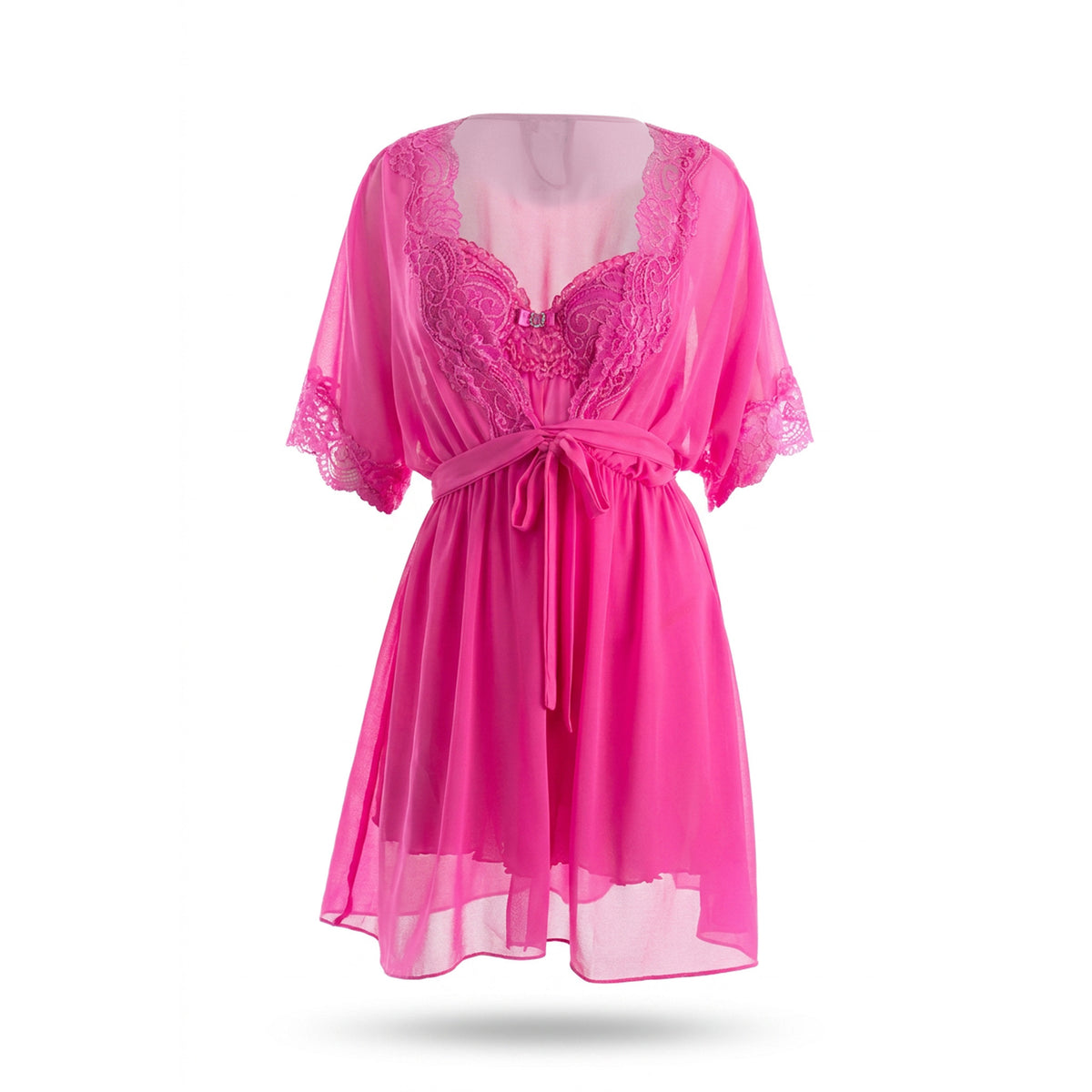 Cinema Etoile Molded cup chiffon and lace babydoll and robe set - CA49784