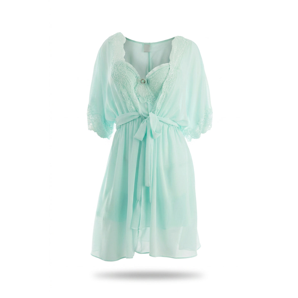 Cinema Etoile Molded cup chiffon and lace babydoll and robe set - CA49784