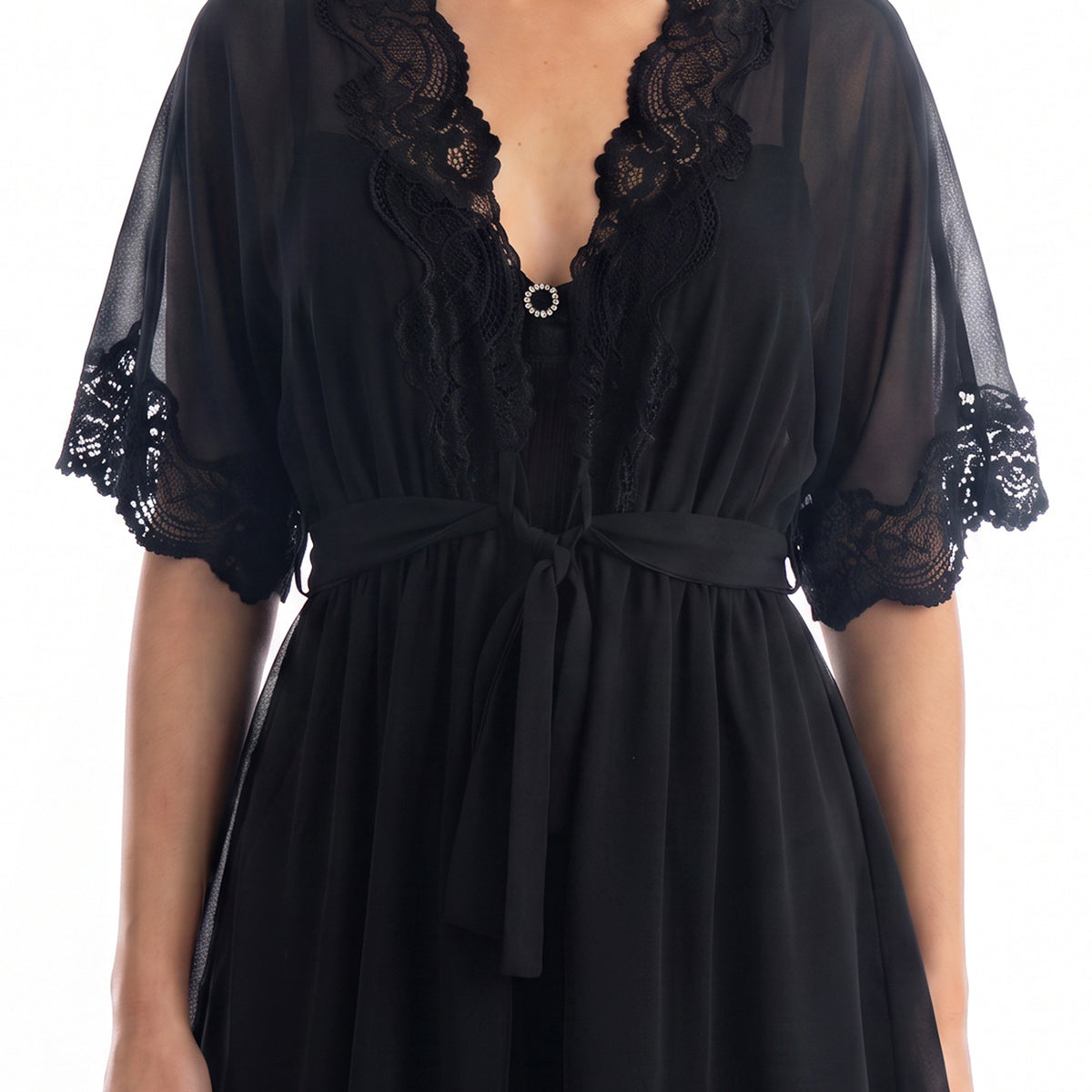 Cinema Etoile Molded cup chiffon and lace babydoll and robe set - CA49784