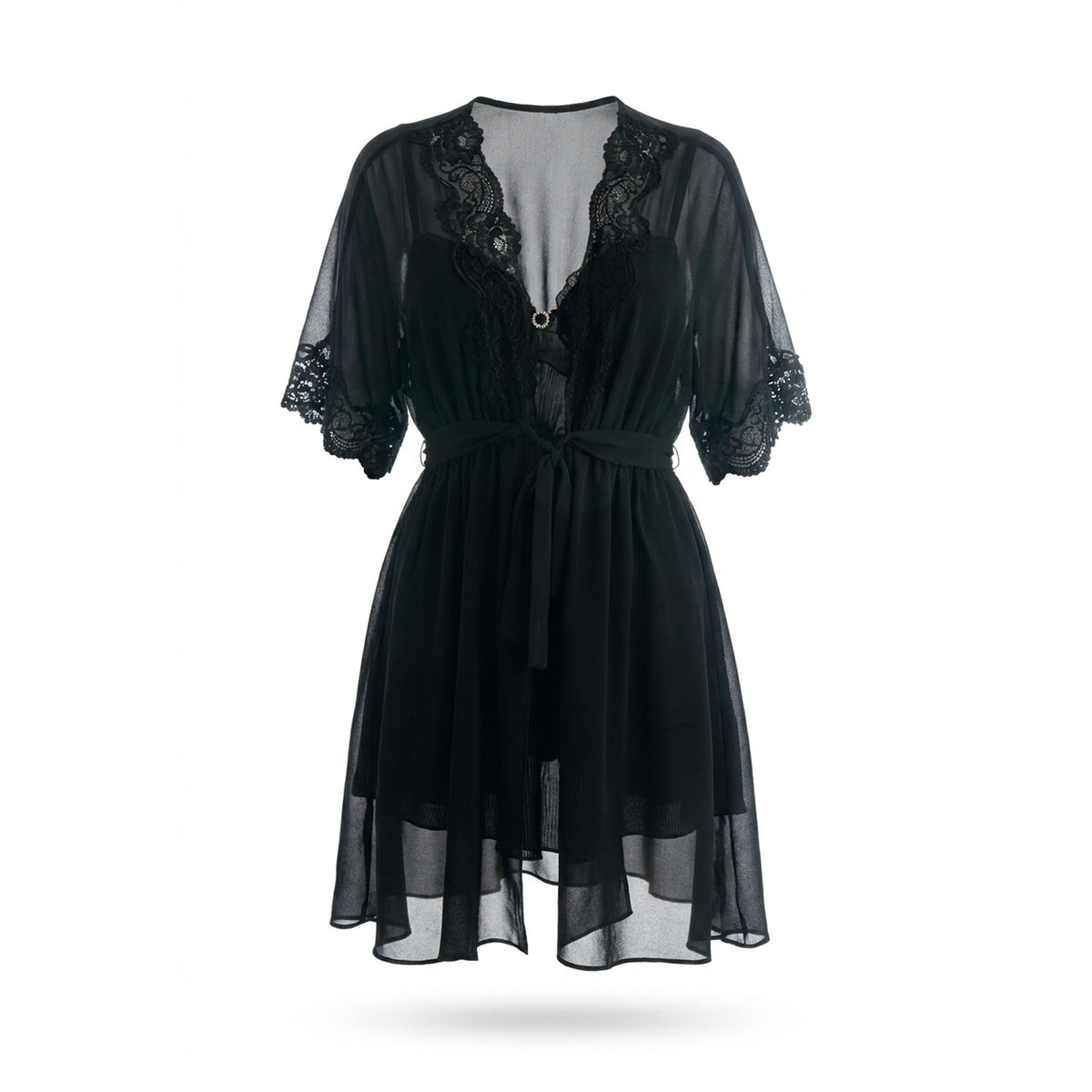 Cinema Etoile Molded cup chiffon and lace babydoll and robe set - CA49784