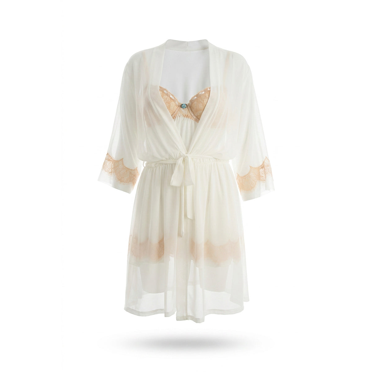 Cinema Etoile Molded cup chiffon and eyelash lace babydoll and robe set - CA49045